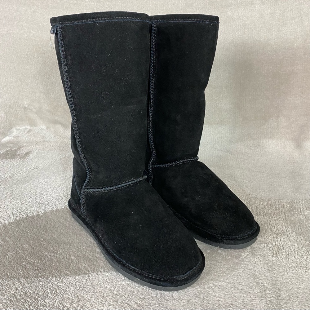 Bearpaw Emma Tall Boots‎ Womens Size 7 Black Suede Pull On Wool Blend Lining